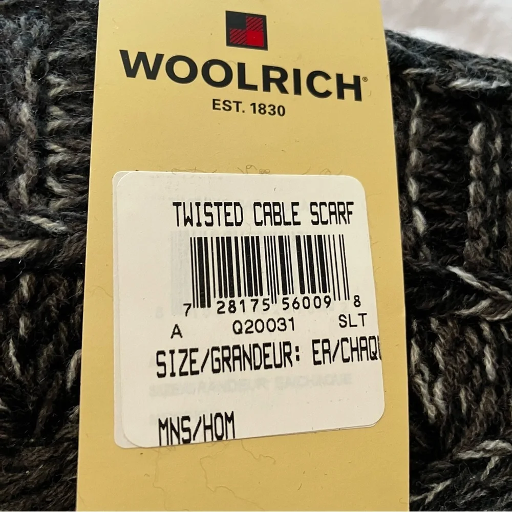 Woolrich Black and Gray Marled Cable Knit Scarf
